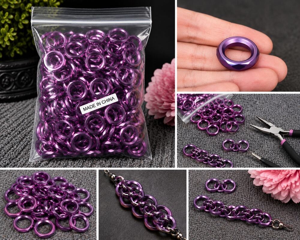 Approx. 100 Purple Metallic Plastic Craft Rings Jewelry Making DIY Art Supplies